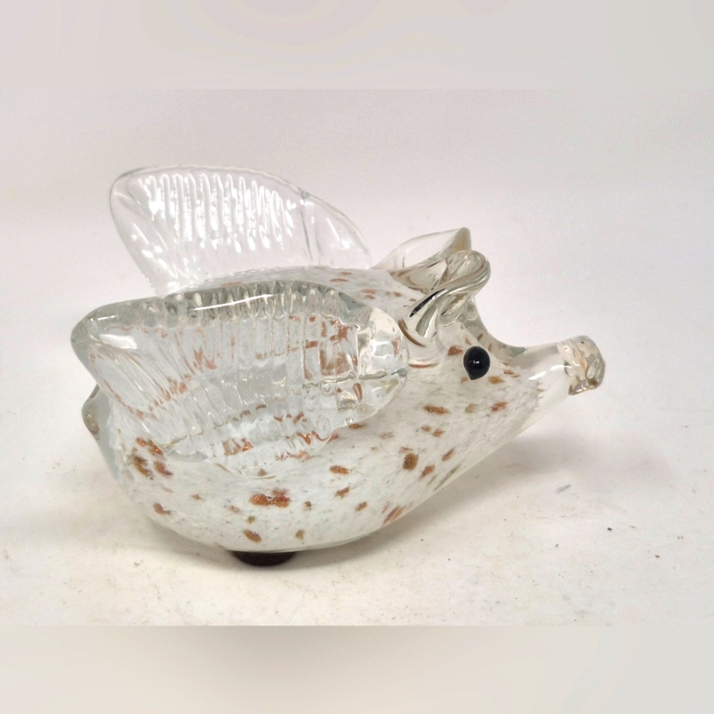 Glass Pig with Wings - White and Gold Accents